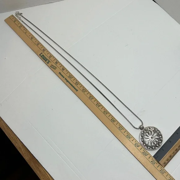 Brighton Capella Long Necklace Silver Plated 2"D Medallion Thick Chain